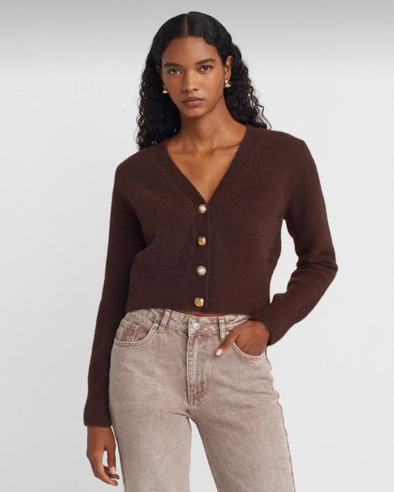 Трендовий коричневий кардиган з акцентними ґудзиками, кардиган шоколад