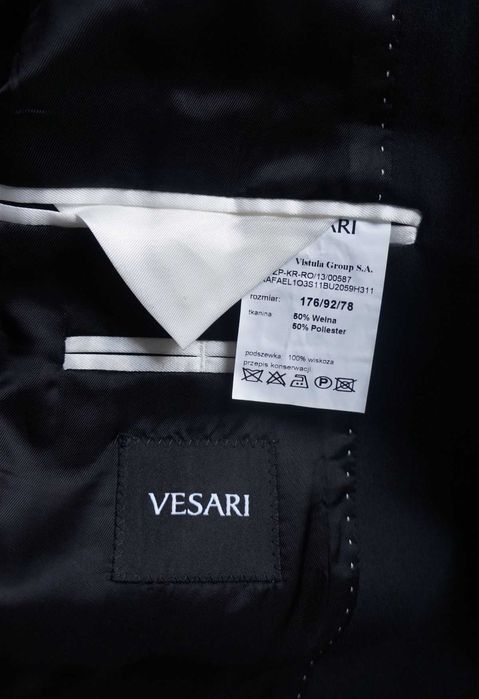 Versari Vistula 176/92/78 Czarny Smoking Jednorzędowy Wełna Premium Elegant