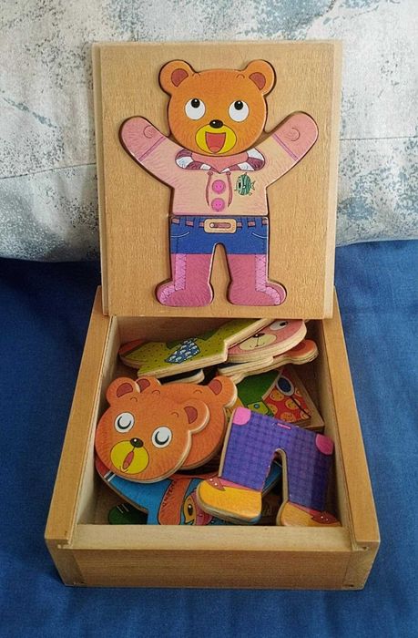 Caixa Madeira c/ Quebra Cabeças/Puzzle de Ursinho para Crianças - NOVO
