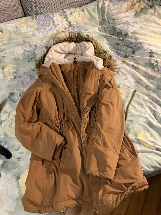 Kurtka zimowa futro beżowa camel H&M
