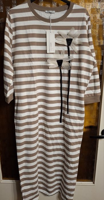 Sukienka paski karmel/ krem