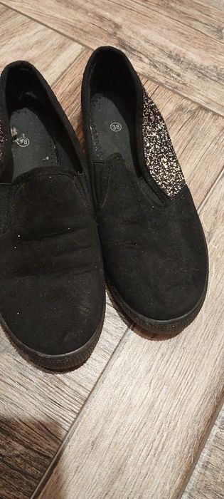 Trampki tenisówki damskie z brokatem cekinami  38 czarne
