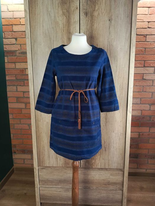 Seasalt Cornwall sukienka tunika sztruks mini paski granat S 36