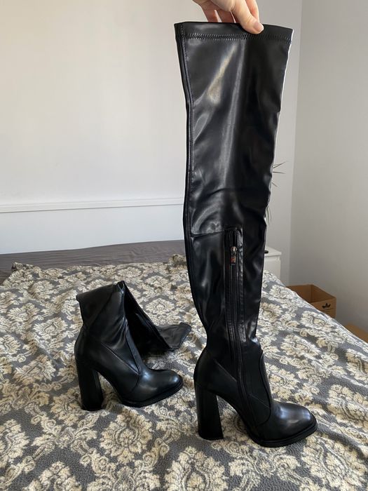 Bardzo wysokie czarne matowe kozaki za kolano eko skóra imitacja skóry