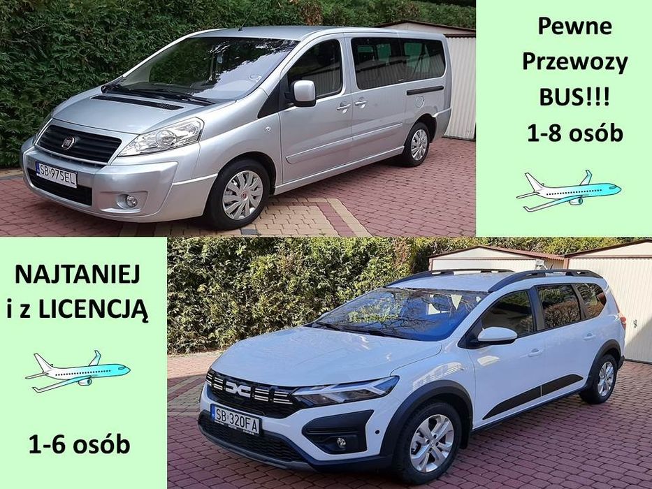 Tani Transport na Lotnisko PARTY BUS Przewóz 8 osób Balice Pyrzowice