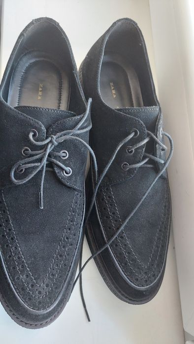 Męskie czarne buty skórzane zamszowe zara