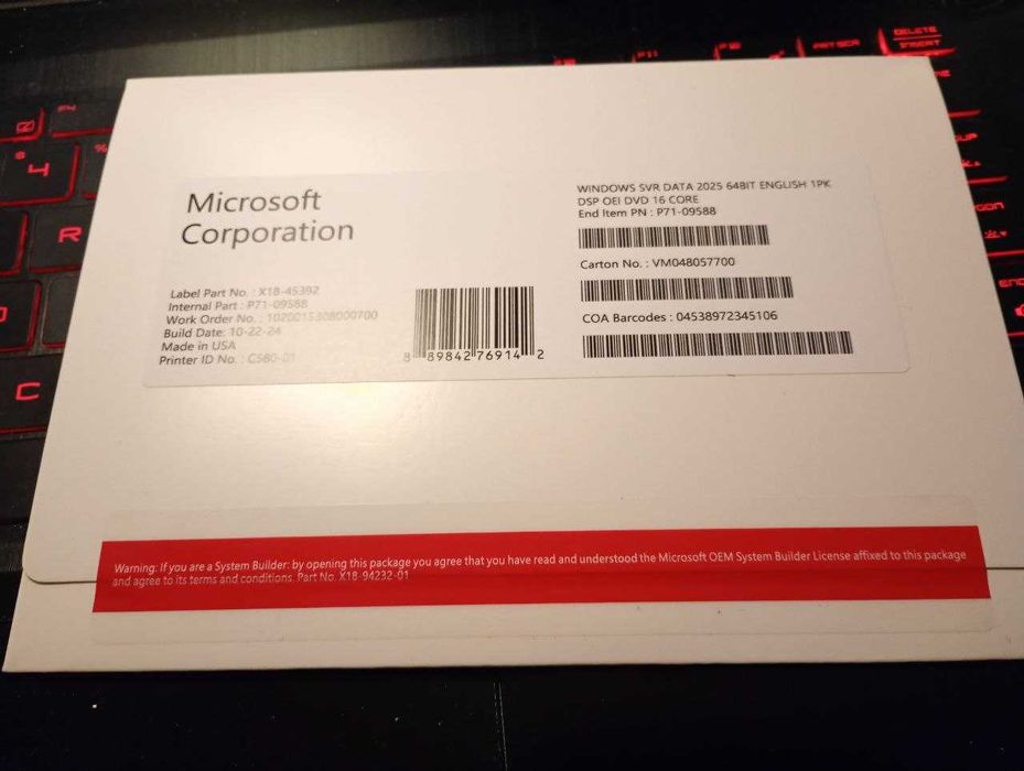 Windows Server Data Center 2025 Licencja NOWA