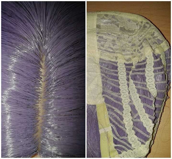 Fioletowa prosta długa peruka z przedziałkiem bez grzywki cosplay wig