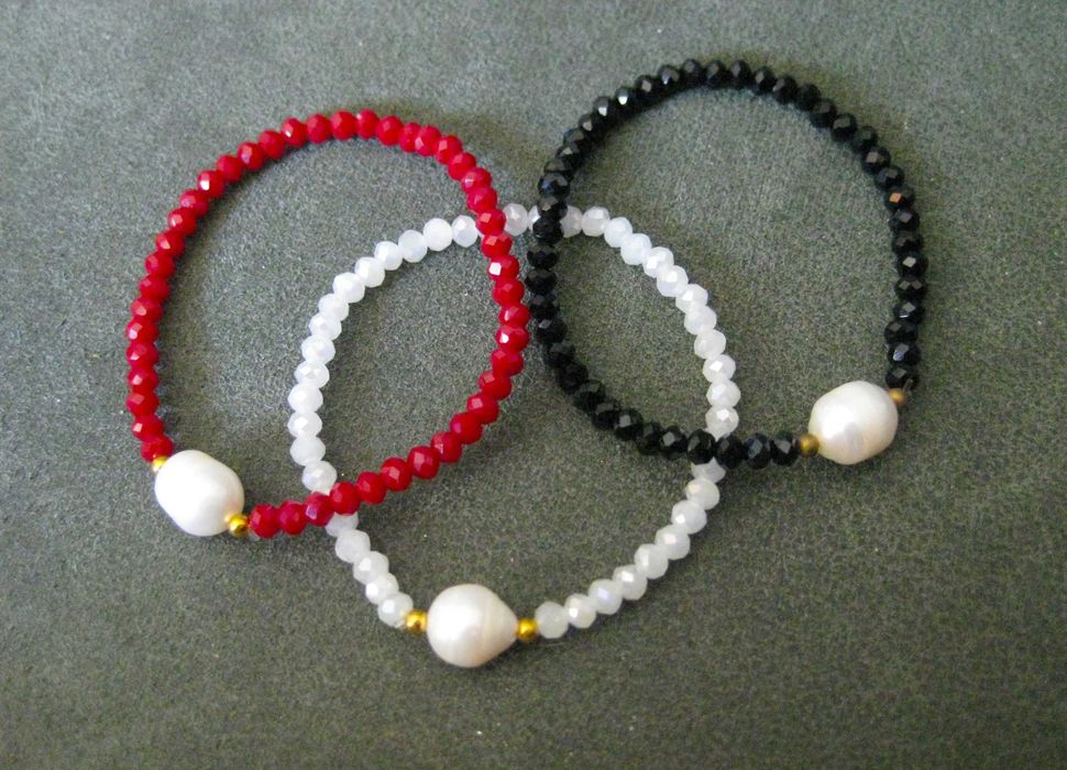 Pulseira Contas Vidro Facetadas e c/ Perola NOVAS - 2 diferentes SALDO