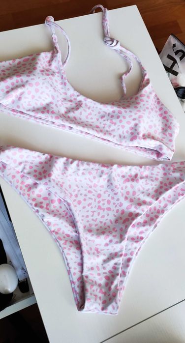 Bikini kostium kąpielowy Shein różowy biały cętki