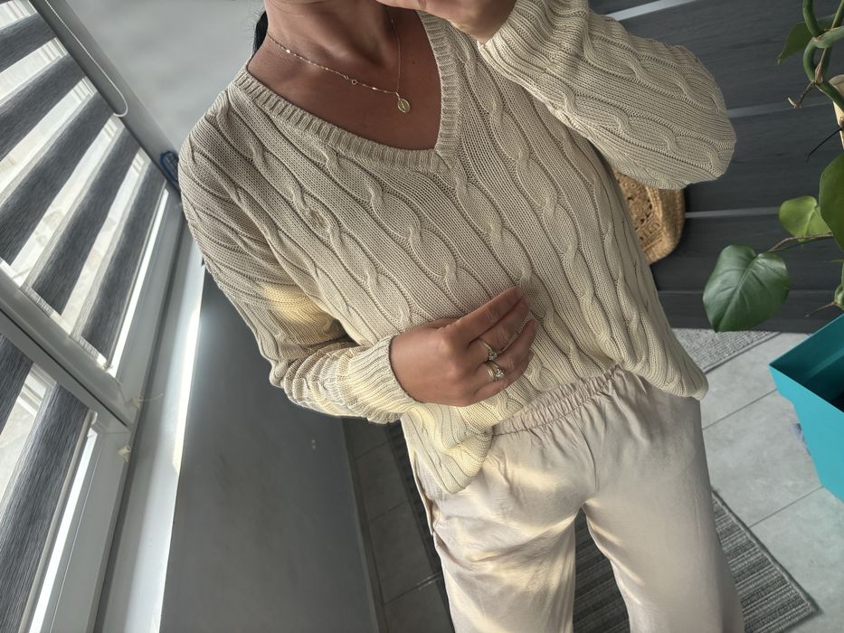 Ralph Lauren sweter warkocz oversize beżowy