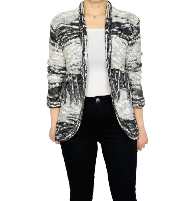 Szary sweter z frędzlami S 36