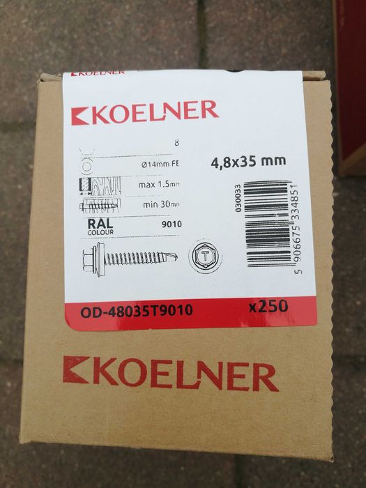 Wkręty do blachy KOELNER 4.8X35mm kolor 9010 Biały