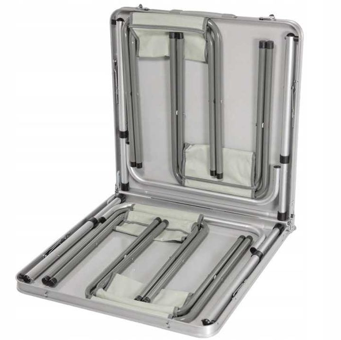 ZESTAW stół turystyczny stolik cateringowy składany +4 krzesła walizka