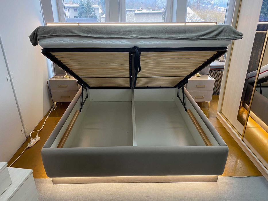 OKAZJA!! Komplet Sypialnia łóżko szafa toaletka beżowa tapicerowana