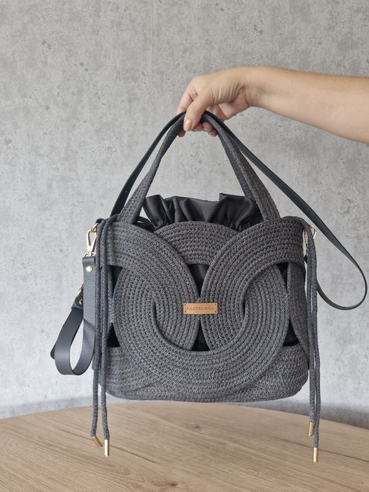 Torebka ze sznurka handmade ciemny szary piękna