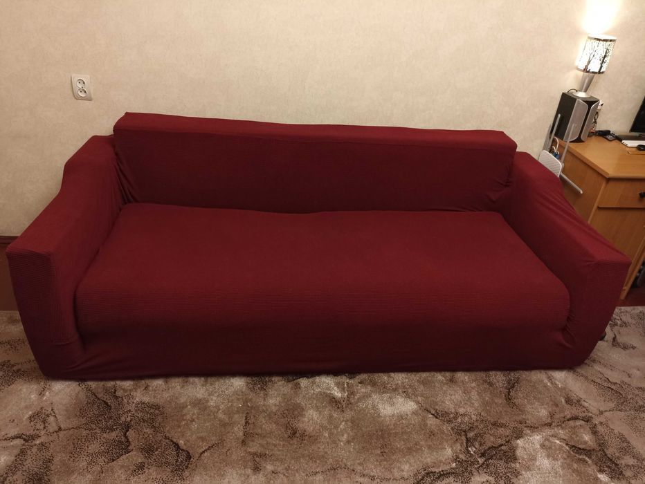 Натяжний еластичний бордовий чохол для 2-місного дивана, софи, канапи