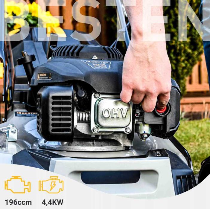 Бензинова газонокосарка з приводом, 62 л, 2 ножі, 51 см, 196 см³