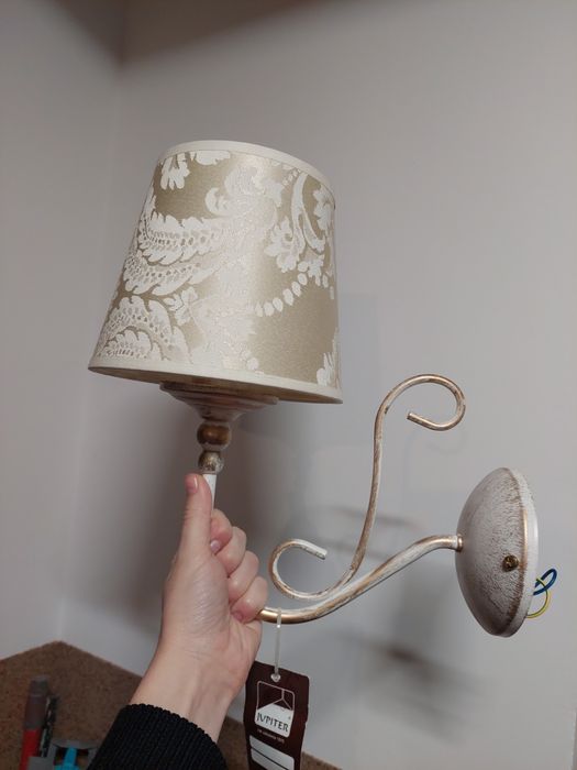 Kinkiet Jupiter Sofia rustykalny styl retro biały stare złoto abażur