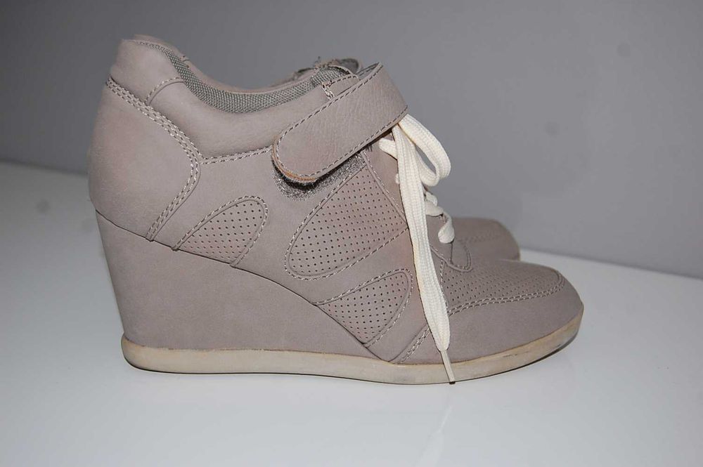 Sneakersy botki na koturnie r 37 23,5 khaki szary jak nowe
