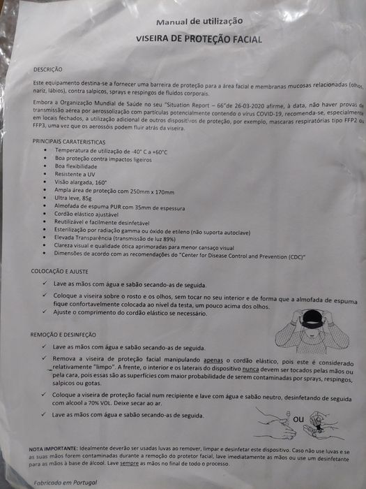 NOVO: Viseira Protecção Facial