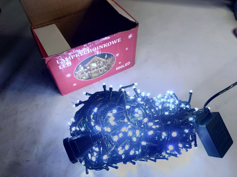 Lampki choinkowe 500 LED 32 metry zimny biały NA ZEWNĄTRZ IP44 Nowe