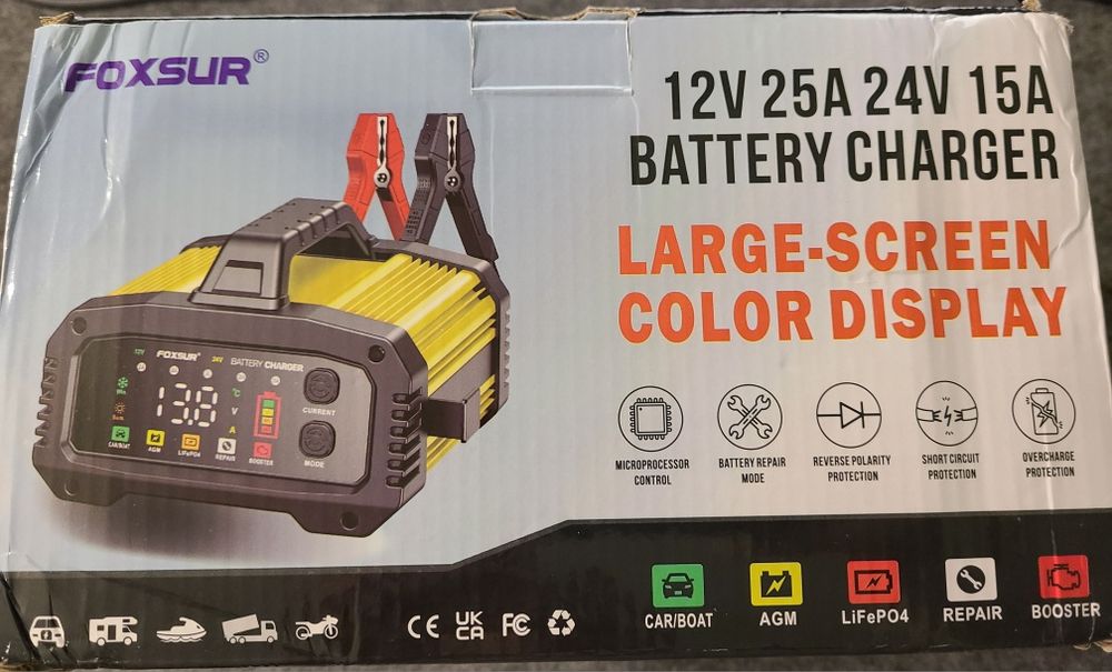 зарядний пристрій FOXSUR 12/24V (25A)
