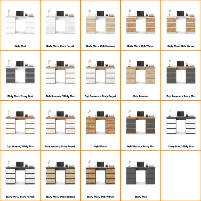 Biurko Szkolne Nowoczesne 6 Szuflad Ofi 120cm Komputerowe Młodzieżowe