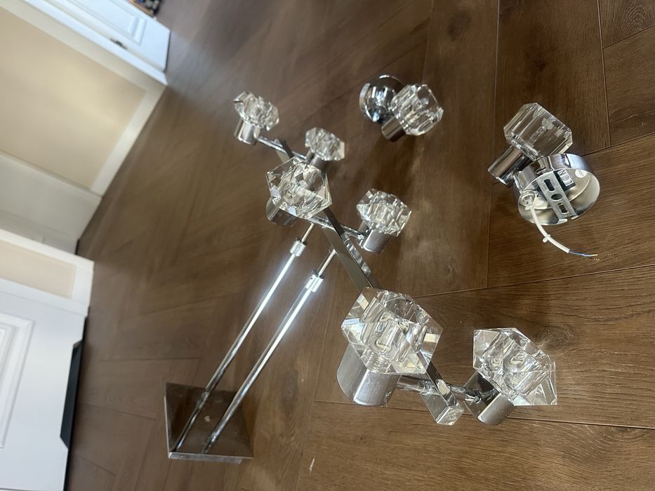 Komplet lampa sufitowa kinkiety lustrzane eleganckie przezroczyste srebrne