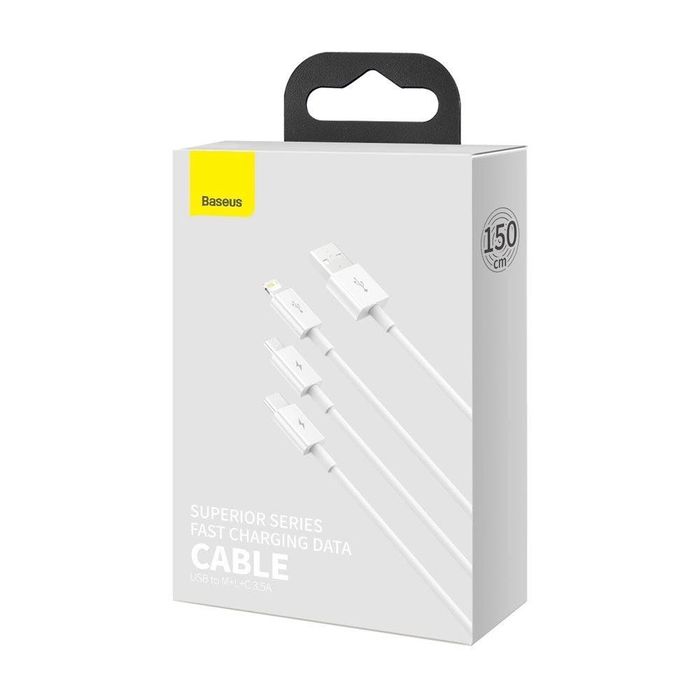 Baseus 3w1 kabel USB - Lightning / USB C / micro USB 3,5A 1,5m Biały
