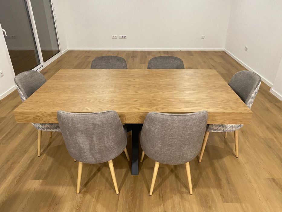 Mesa Jantar Extensível Carvalho Natural e Base Ferro Preto