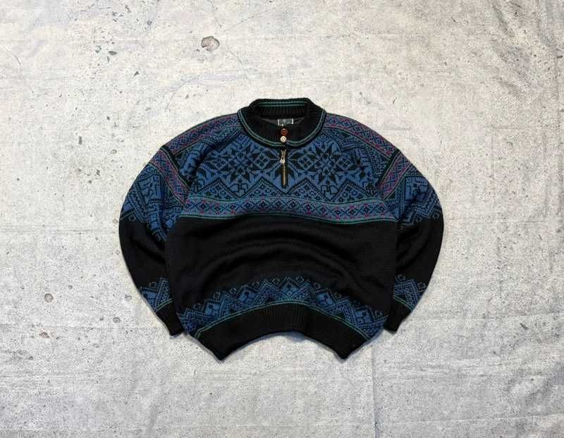 Granatowy gruby sweter lambswool Dale of Norway - Size L