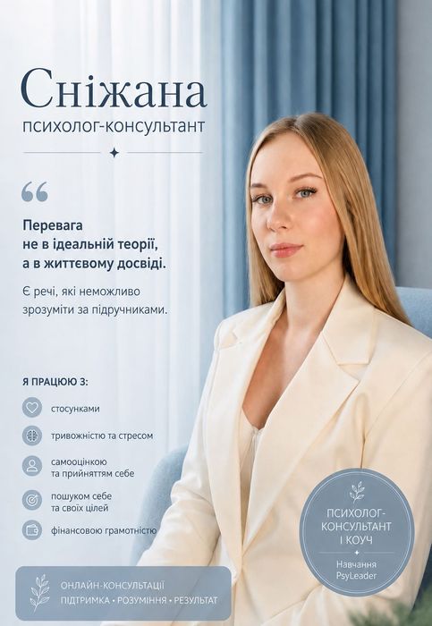 Психолог-консультант | сексолог | самооцінка, стосунки, тривога