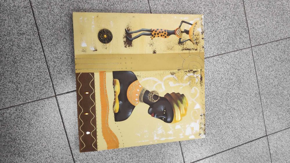 Quadro Pintura com Relevo Motivo Africano