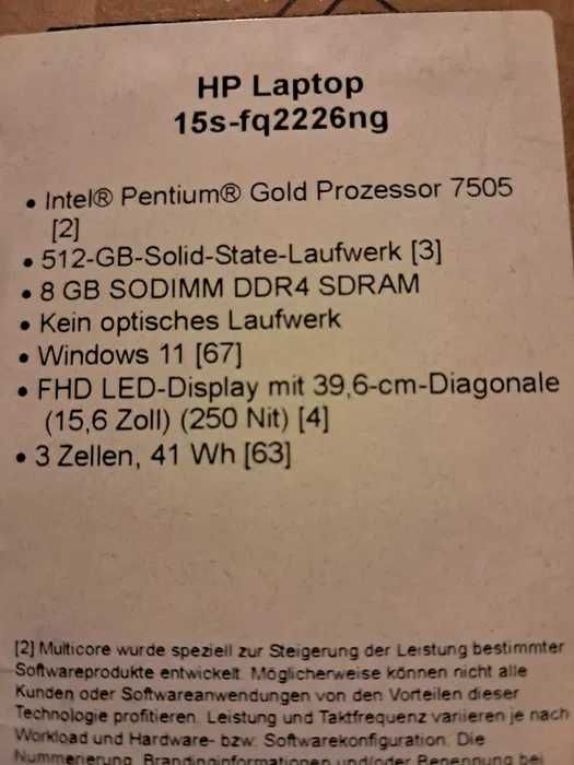 Laptop HP 15s-fg2226ng