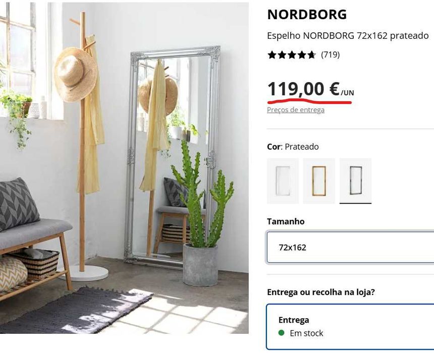 Espelho prata JYSK 72 x 1,60