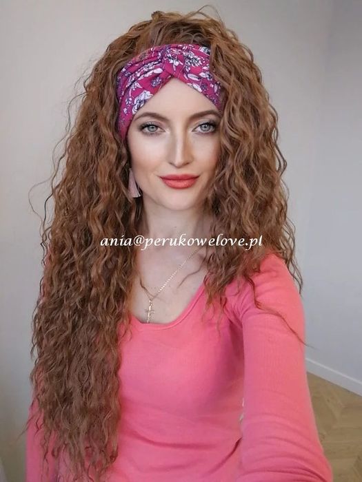 Peruka na opasce orzechowy BRĄZ afro loki WŁOSY jak naturalne