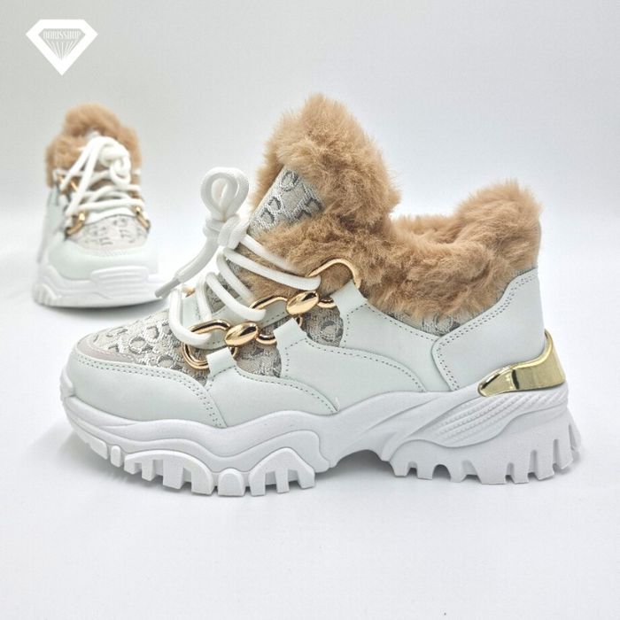 Traperki Sportowe Damskie Sneakersy Białe-Beige 41