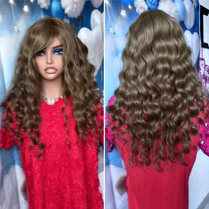 Натуральный парик вьющиеся волосы локоны славянка пепельно русый 60 см