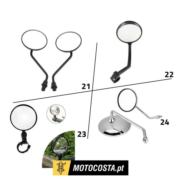 Espelhos Moto - Redondos, Ovais, Haste e Topos - MOTOCOSTA