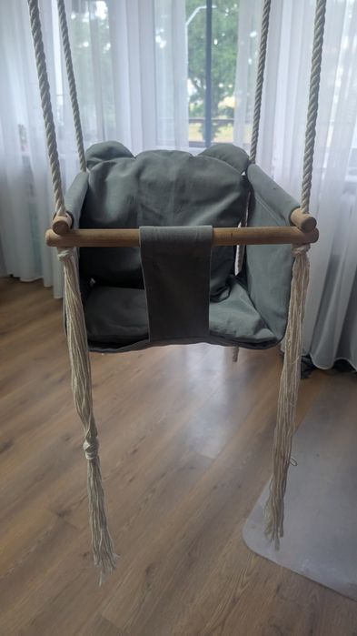 Huśtawka welurowa miś wisząca szara