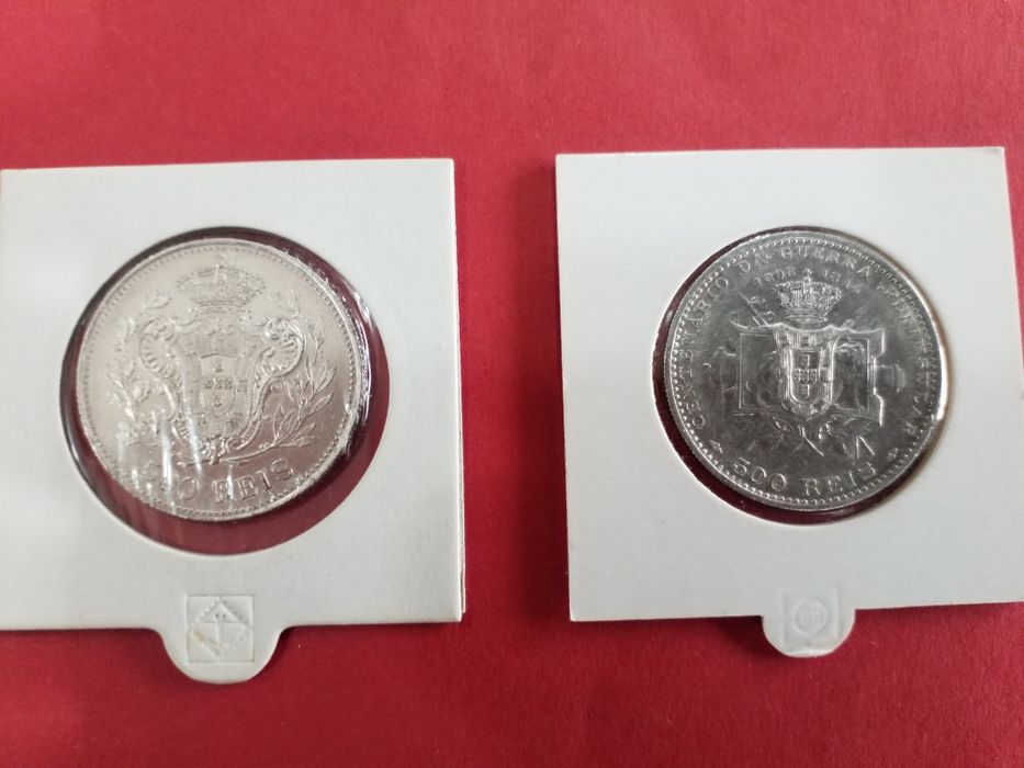 Moedas antigas em prata portuguesas.