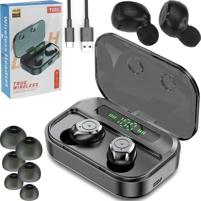 Słuchawki bezprzewodowe douszne bluetooth powerbank dotyk etui K-656