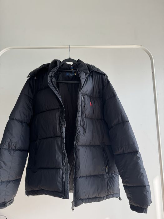 Casaco Polo Ralph Lauren acolchoado com capuz preto tamanho M
