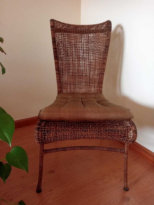 Cadeira Rattan Sala Tecido Castanho Un