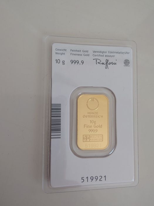 Золото банківське 999,  10 г