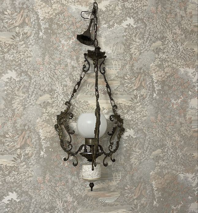 Люстра фарфор и латунь , Малыши Путти , Capodimonte  , Италия , Винтаж