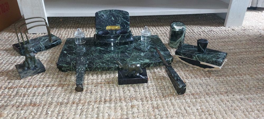 antigo tinteiro em mármore conjunto de 8 peças da década de 1920