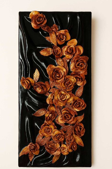 Quadro Decorativo em Relevo – Feito à Mão | Dourado & Preto