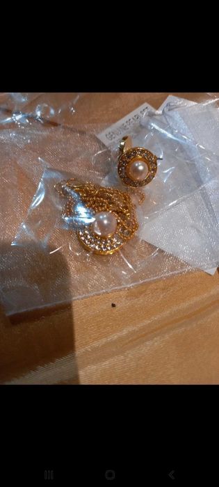 Colar e brincos dourados, com imitação de pérolas - Pearl Set